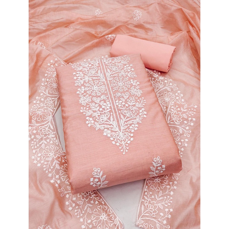 Panzora Embroidered Art Silk Unstitched Dress Material