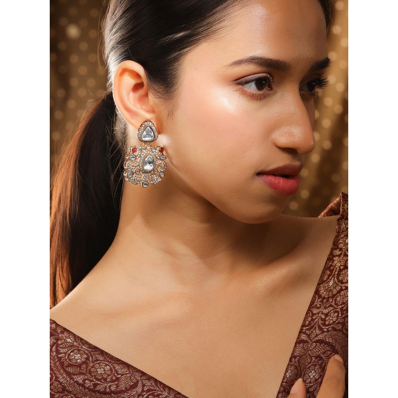 Rubans 18K Gold-Plated White Zirconia Gemstone Studded Chandelier Earrings