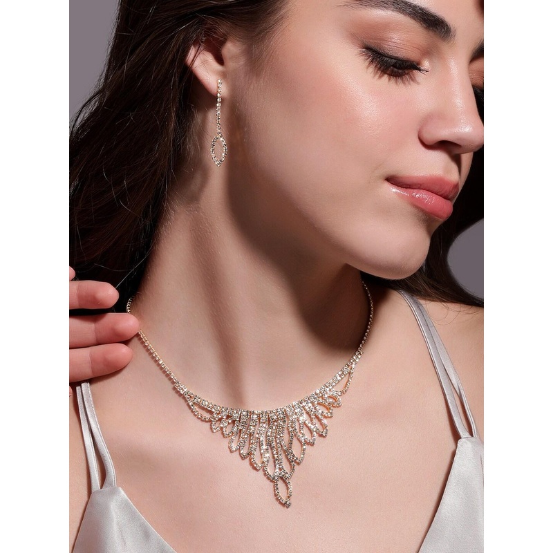 Rubans Auror Gold-Plated CZ-Studded Jewellery Set