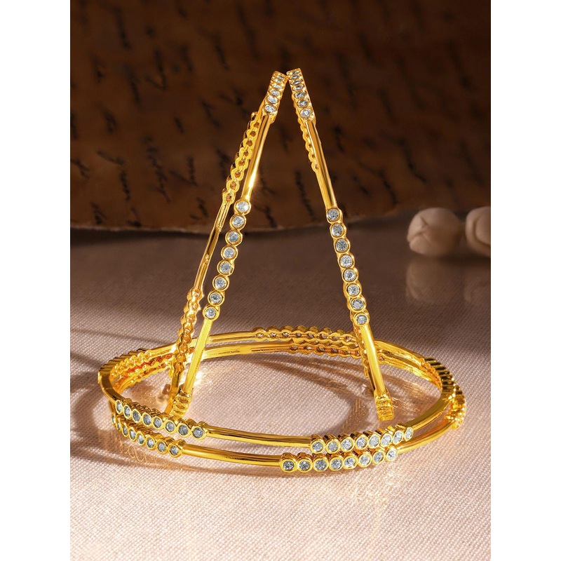 Rubans Set of 4 Cubic Zirconia Studded 22KT Gold-Plated Bangles