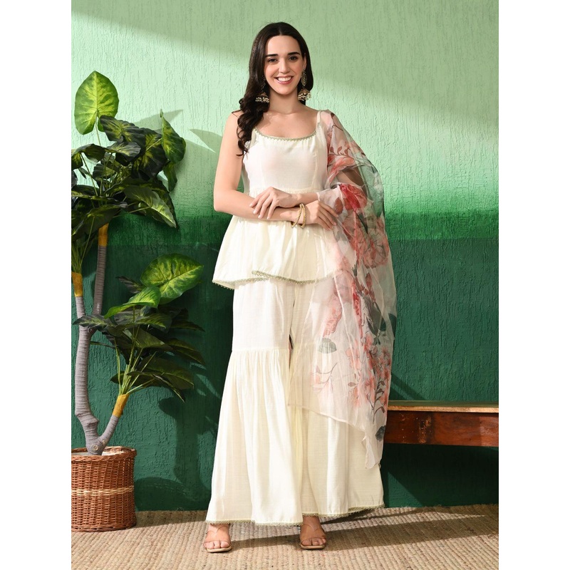 Sangria A-Line Kurti  With Sharara & Printed Dupatta