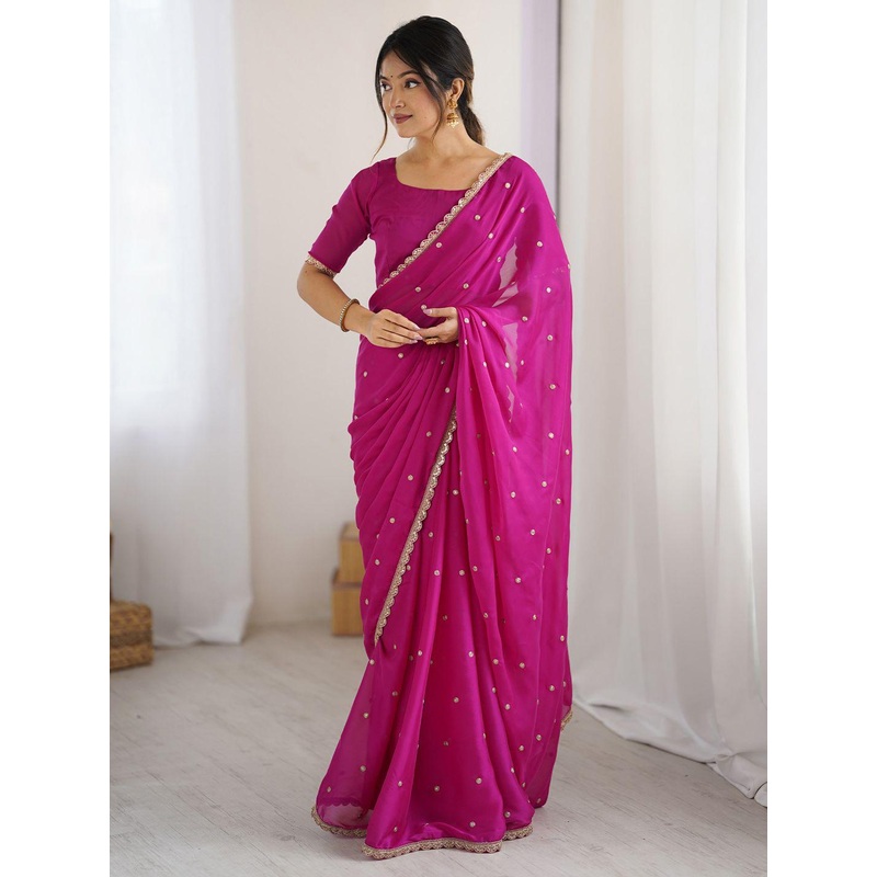 Saree mall Embellished Sequinned Floral Pure Georgette Saree