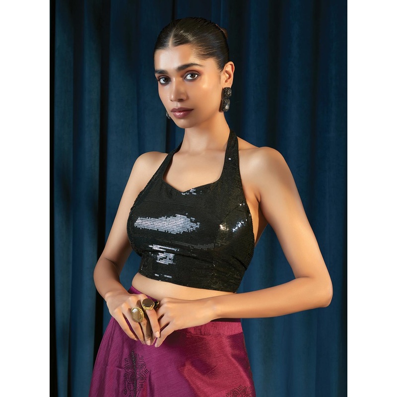 Soch Black Embellished Georgette Saree Blouse