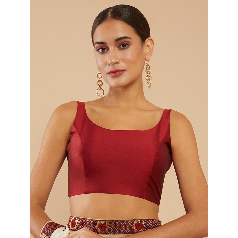 Soch Women Maroon Solid Readymade Saree Blouse