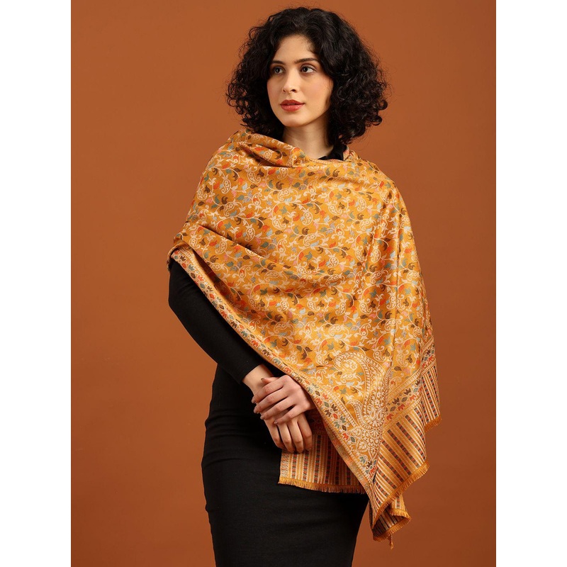 Tweedle Women Ethnic Kashmiri Kani Design Shawl with Fringed Border