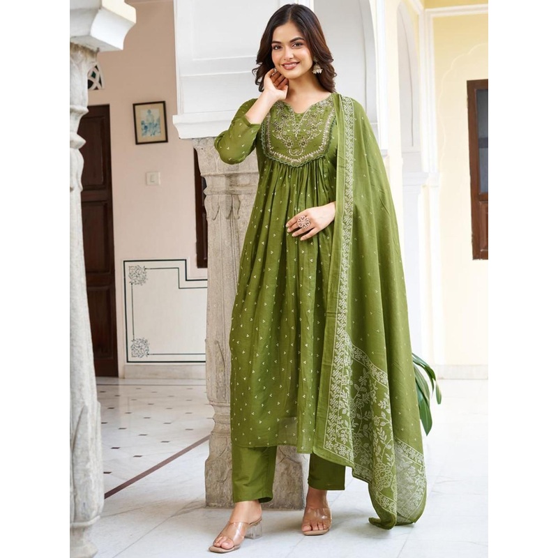 TWINS LADY Women Ethnic Motifs Embroidered Cotton Kurta with Pyjama & Dupatta