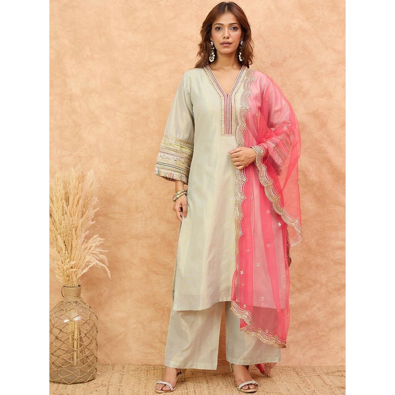 Varanga Women Embroidered Regular Kurta with Trousers & With Dupatta