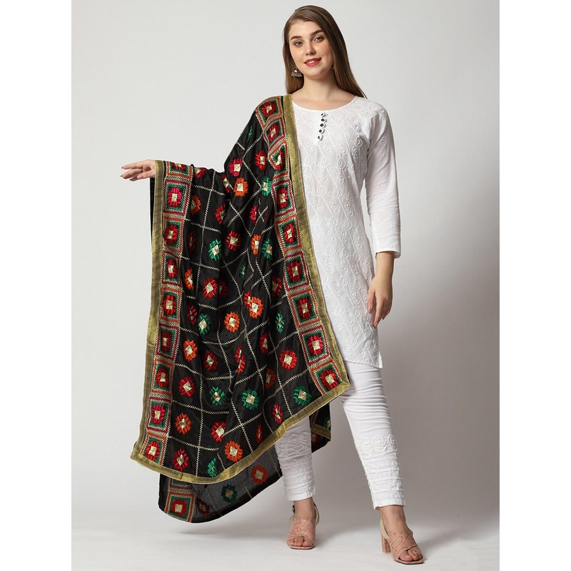 WEAVERS VILLA Ethnic Motifs Embroidered Dupatta