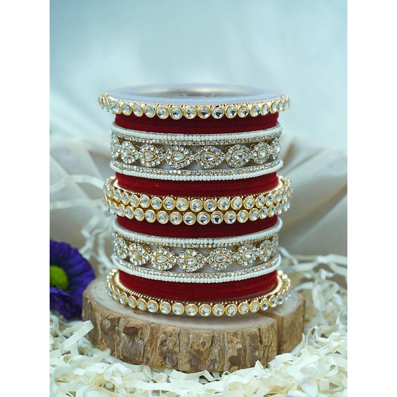 Wedding Chuda by Hitesh Bangles Set Of 2 Stones Studded And Pearls Beaded Bangles