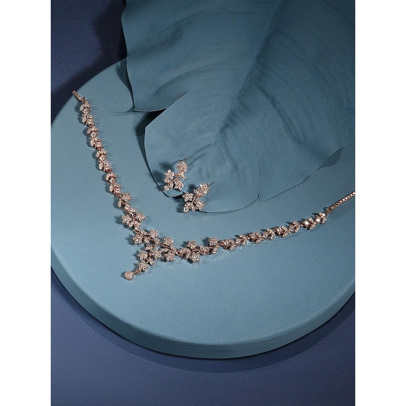 Zaveri Pearls Rose Gold-Plated CZ-Studded Necklace & Earrings