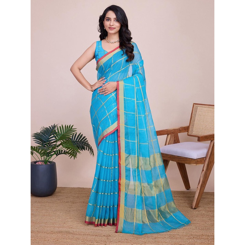 AMRUTKALA SAREES Checked Zari Silk Blend Saree