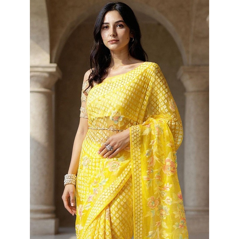 Anouk Rustic Floral Woven Design Brasso Saree