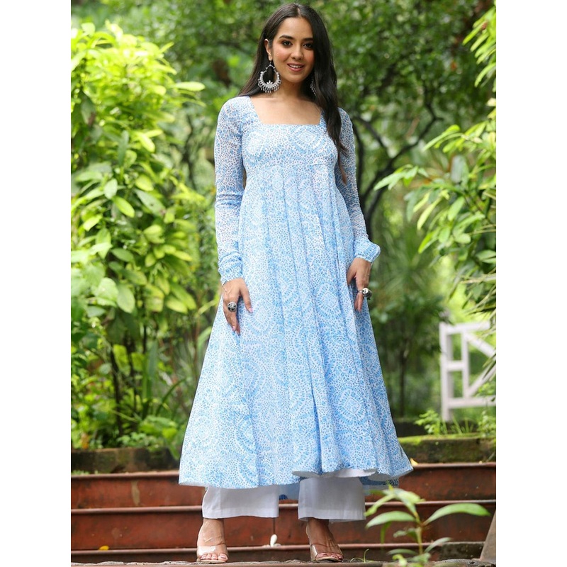 BAESD Abstract Printed Square Neck Georgette Anarkali Kurta