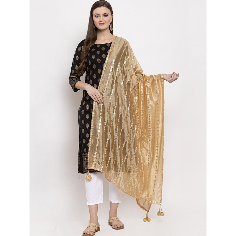 Clora Creation Beige & Gold-Coloured Striped Dupatta