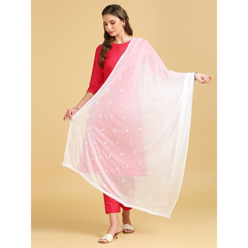 Dupatta Bazaar Floral Embroidered Chiffon Dupatta with Sequin