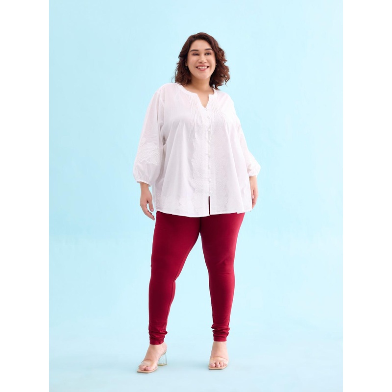 Go Colors Women Red Solid Churidar Length Leggings