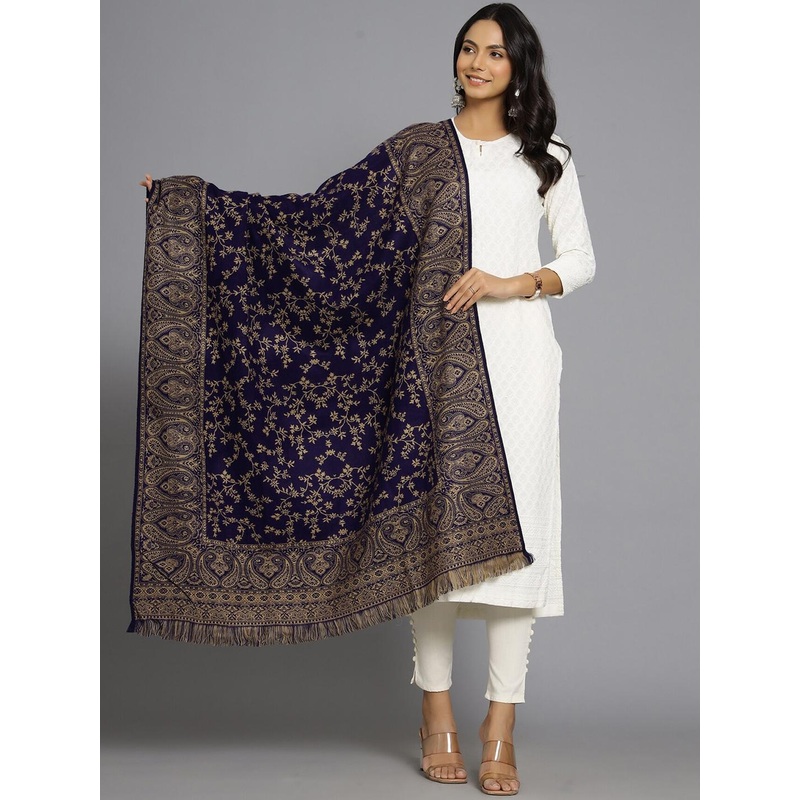 HANDICRAFT PALACE Women Blue Woven-Design Shawl