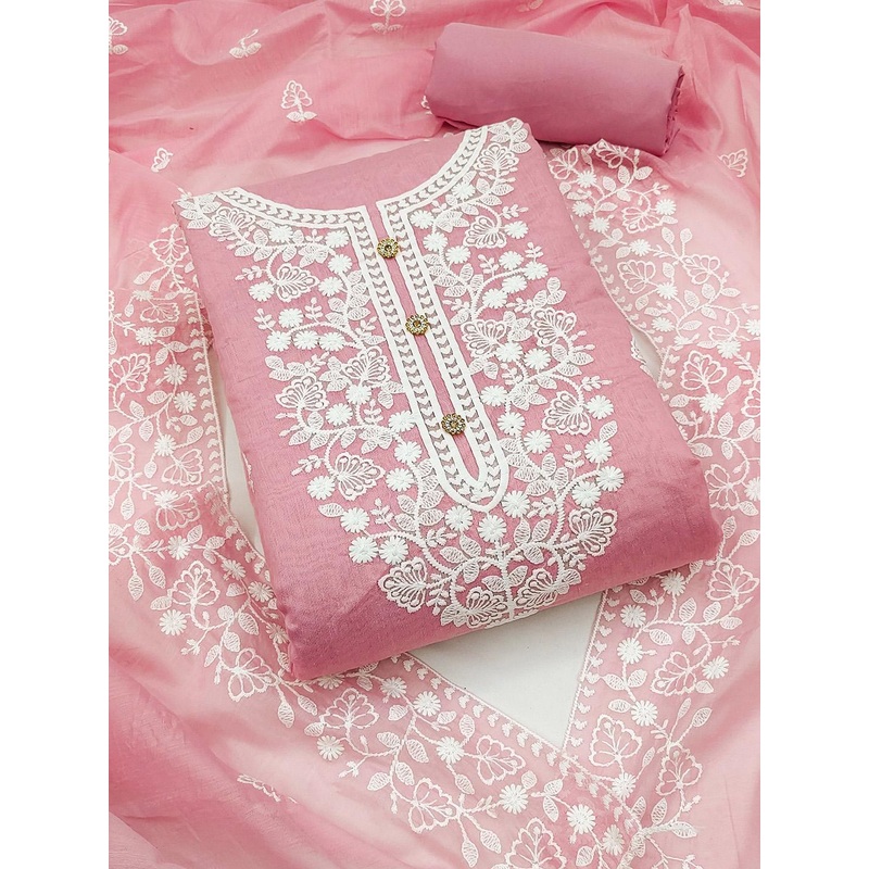 HERE&NOW Floral Embroidered Thread Work Unstitched Dress Material