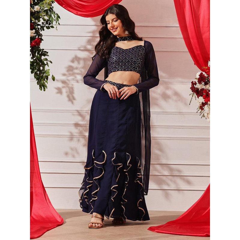 indo street Sequinned Ready to Wear Lehenga & Blouse With Dupatta