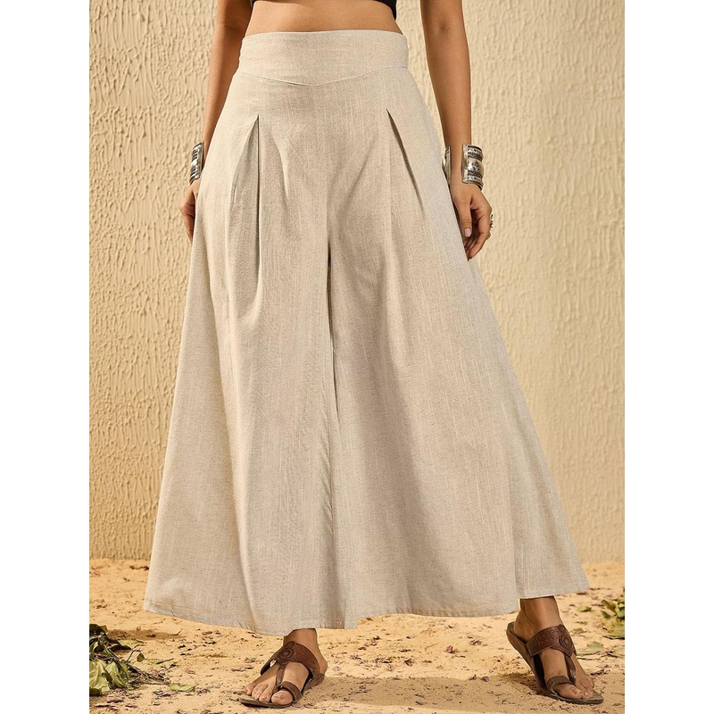 InWeave Women Cotton Flared Handloom Ethnic Palazzos