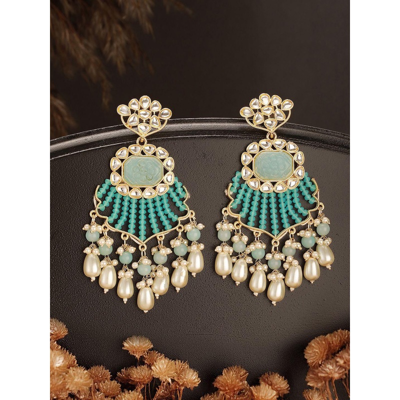 Jazz and Sizzle Gold Plated Kundan Studded & Beaded Contemporary Chandbalis