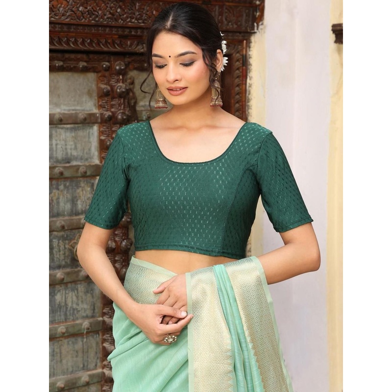 JOYT ENTERPRISE Embellished Round-Neck Short Sleeve Stretchable Saree Blouse