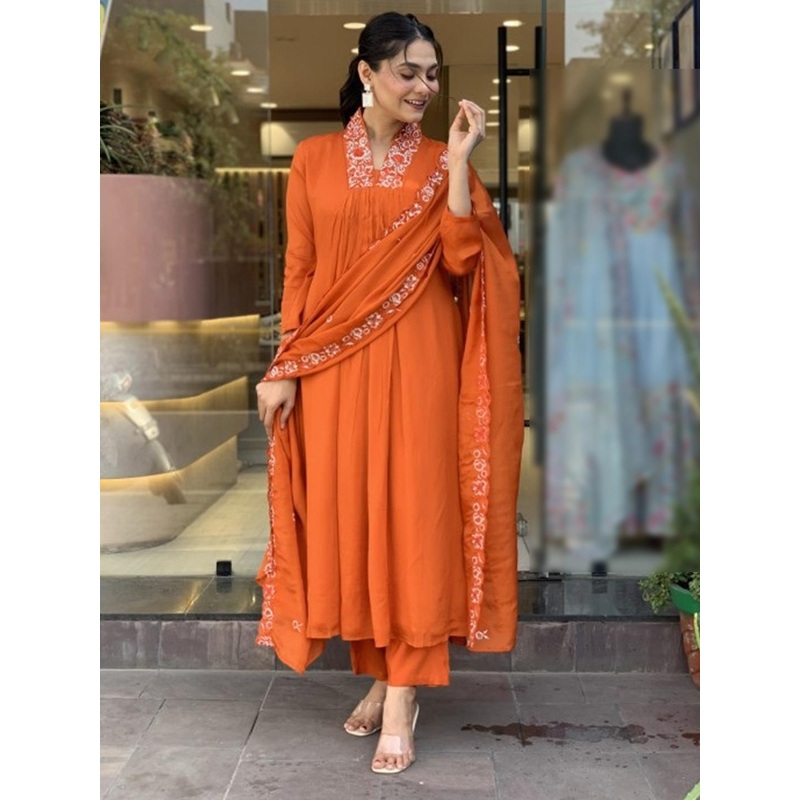 KALINI Women Emboridered Regular Kurta with Trousers & With Dupatta