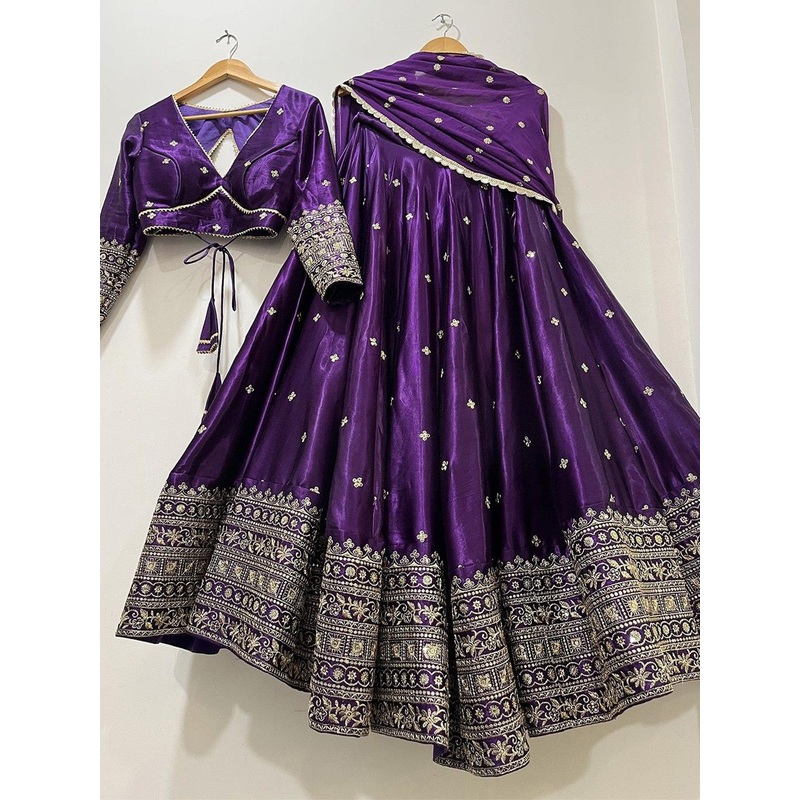 Kedar Fab Embroidered Thread Work Semi-Stitched Lehenga & Unstitched Blouse With Dupatta