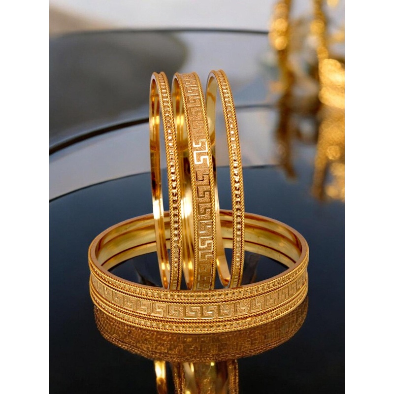 LUCKY JEWELLERY Set Of 6 18K One Gram Gold-Plated Bangles