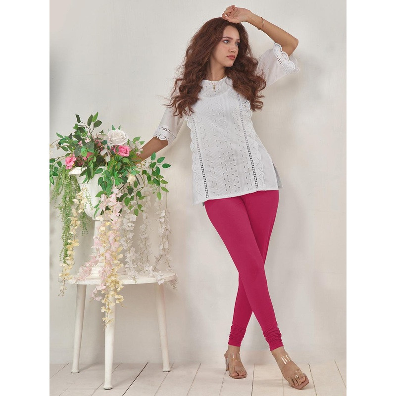LYRA Women Pink Solid Churidar Length Leggings