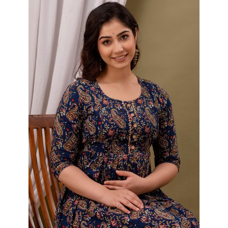 Moda Rapido Floral Printed Round Neck Cotton Maternity Anarkali Kurta