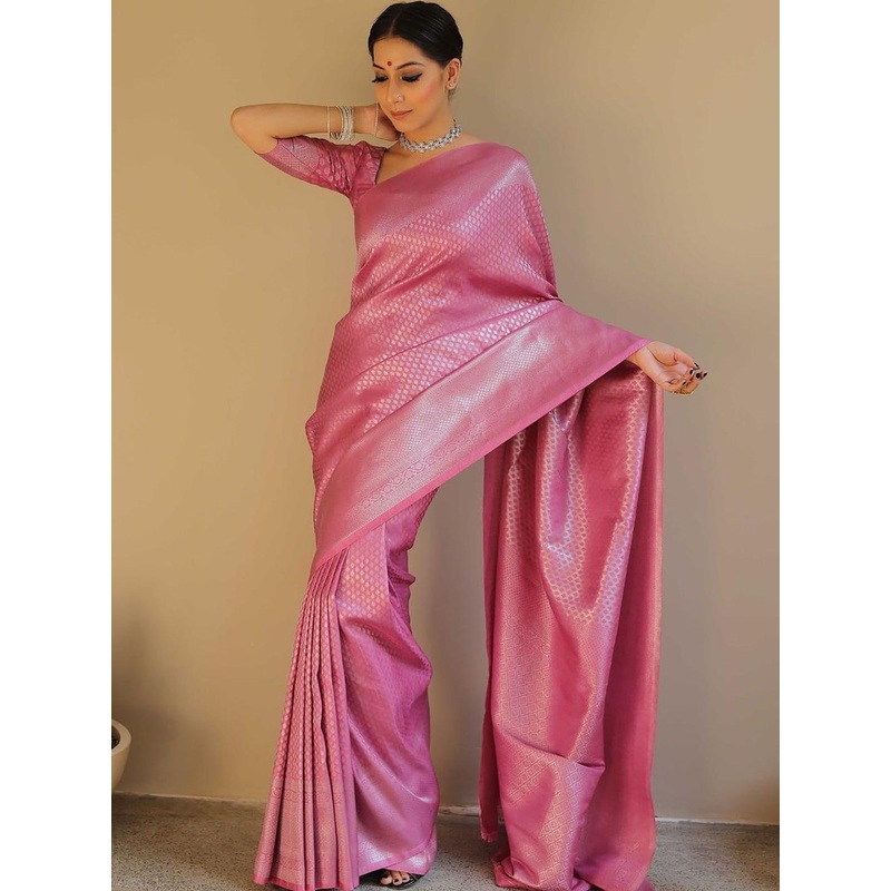 Moda Rapido Women Woven Design Zari Silk Blend Banarasi Saree