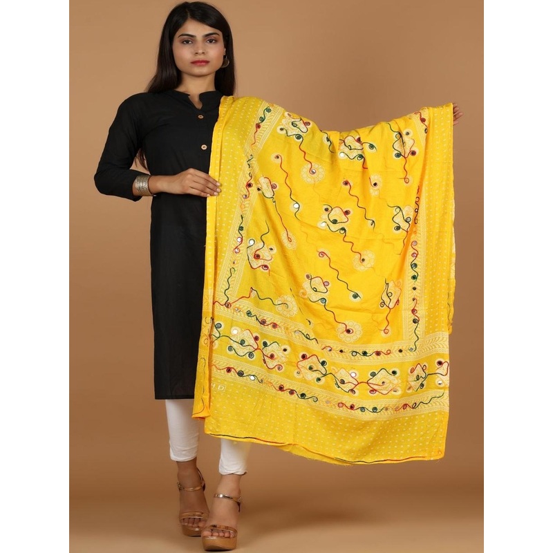 RajeRaj Women Embroidered Bandhani Dupatta With Thread Work