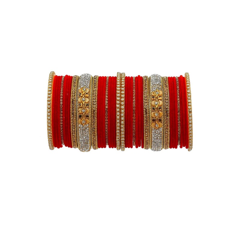 RIJOLI Set Of 38 Gold Plated Artificial Stones and Beads Alloy Bangles