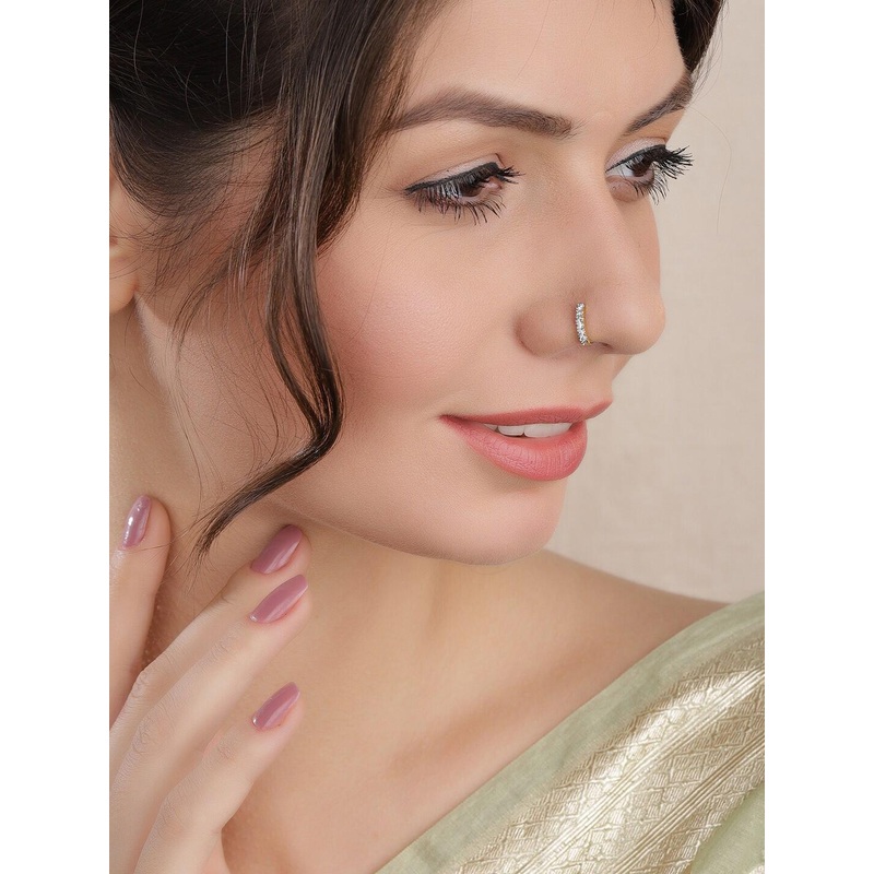 Rubans 22K Gold-Plated Cubic Zirconia Studded Sleek Nosepin