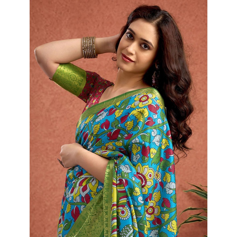 Sangria Ethnic Motifs Printed Woven Design Zari Saree