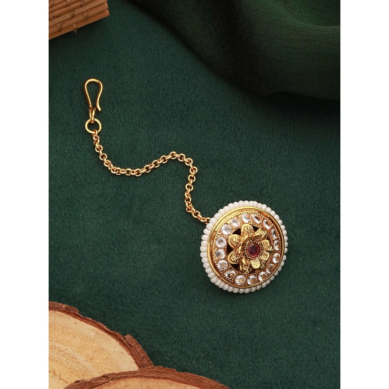 Saraf RS Jewellery Gold-Plated Artificial Stones Studded Maang Tikka Head Jewellery