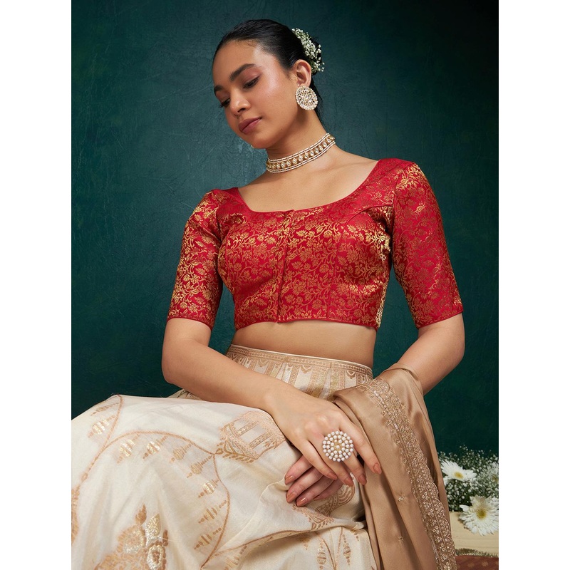 Soch Red Woven Design Silk Saree Blouse