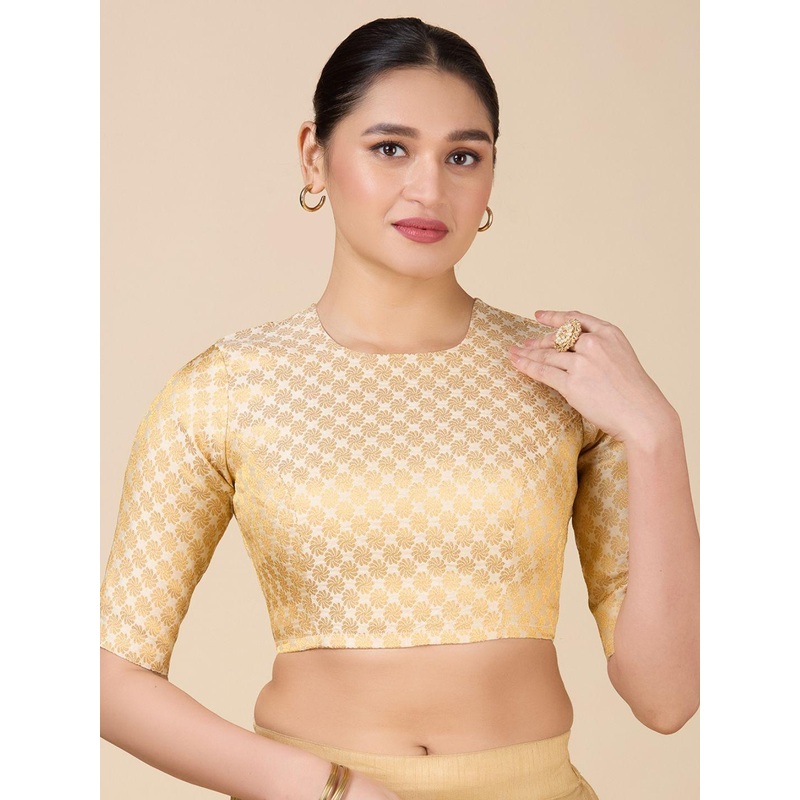 Studio Shringaar Woven Design Brocade Round Neck Saree Blouse