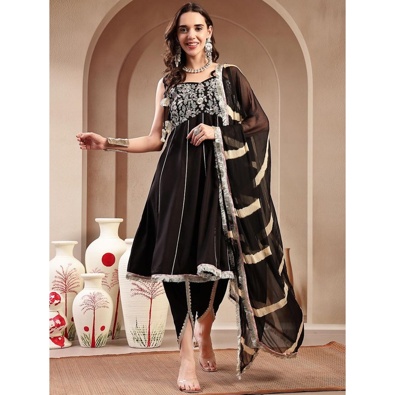 Stylum Women Ethnic Motifs Embroidered Pure Cotton Kurta with Dhoti Pants & Dupatta