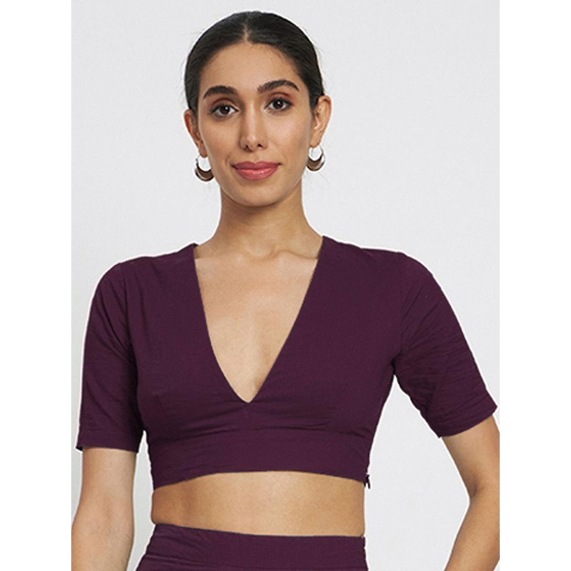 Thevasa Women’s Wine Divine Depth V Neck Half Sleeves Blouse