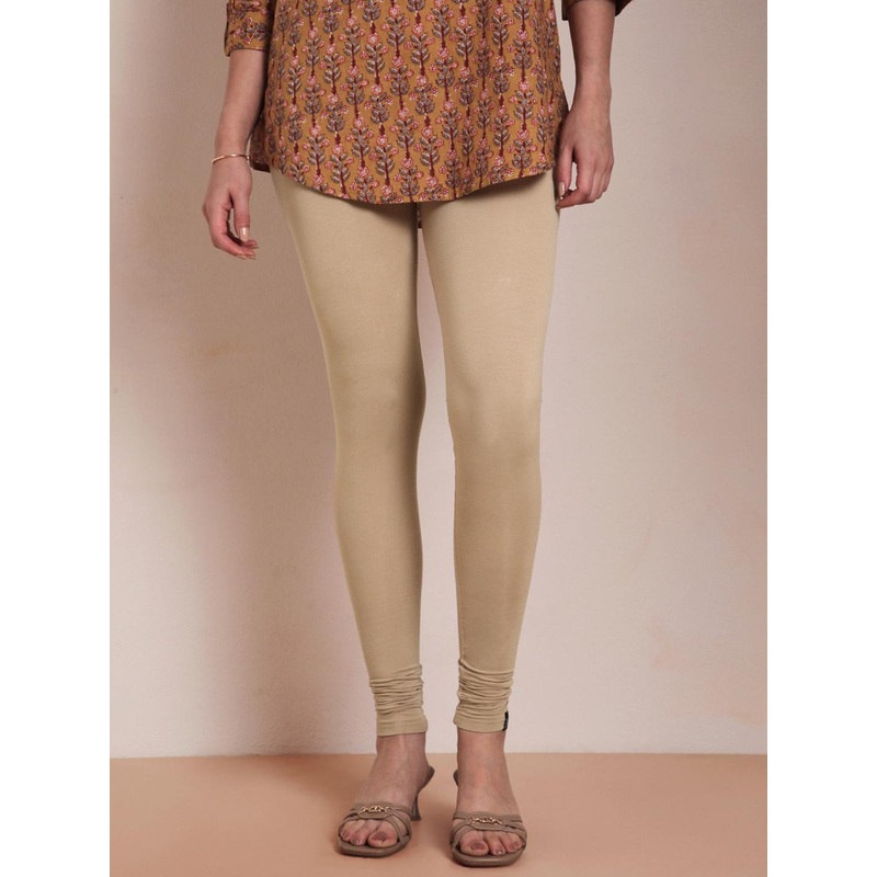 TWIN BIRDS Women Beige Solid Churidar-Length Leggings