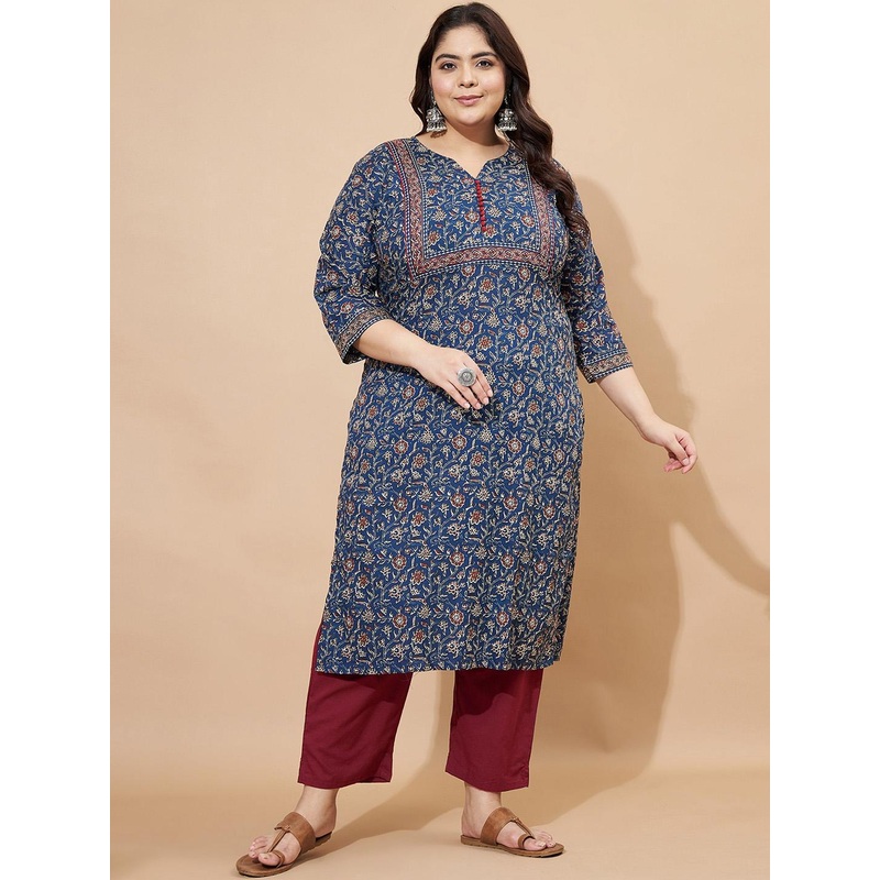 Vbuyz Floral Printed Regular Cotton Straight Kurta