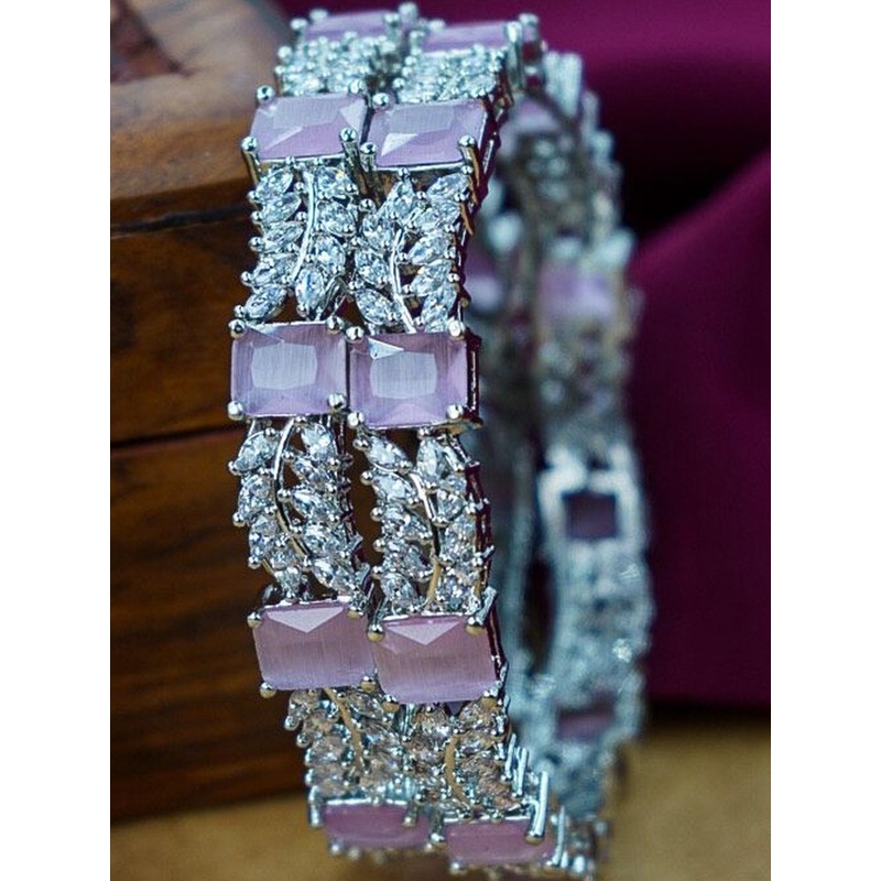 Wedding Chuda by Hitesh Bangles Women Set of 2 Rose Gold Plated American Diamond Bangles