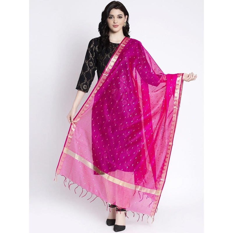 Clora Creation Women Magenta Pink & Gold-Coloured Woven Design Dupatta