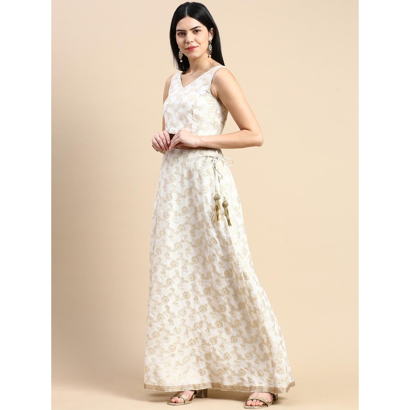 De Moza Ethnic Motif Woven Design Flared Maxi Skirt