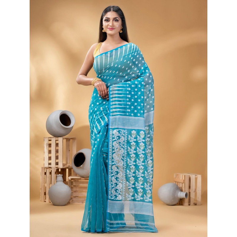 DESH BIDESH Ethnic Motifs Woven Design Pure Cotton Jamdani Saree