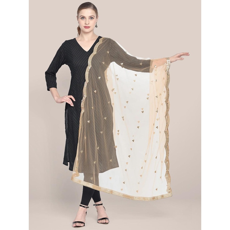 Dupatta Bazaar Gold-Toned & Peach-Coloured Ethnic Motifs Embroidered Dupatta