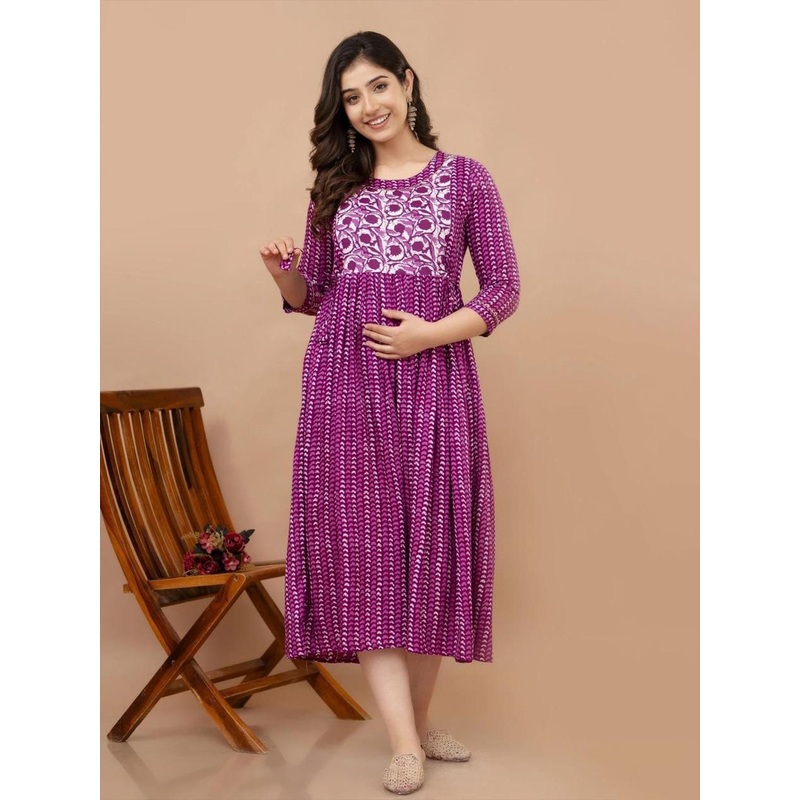 Fashion4word Women Abstract Printed Screen Print Maternity Straight Kurta