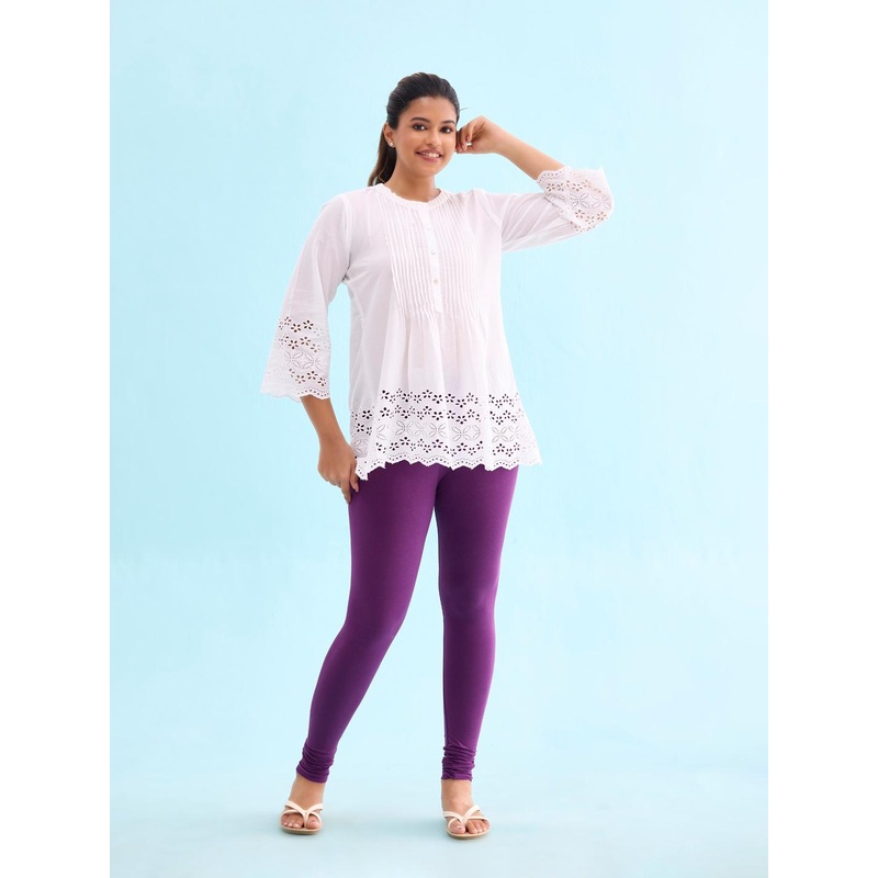 Go Colors Women Purple Solid Churidar-Length Cotton Leggings